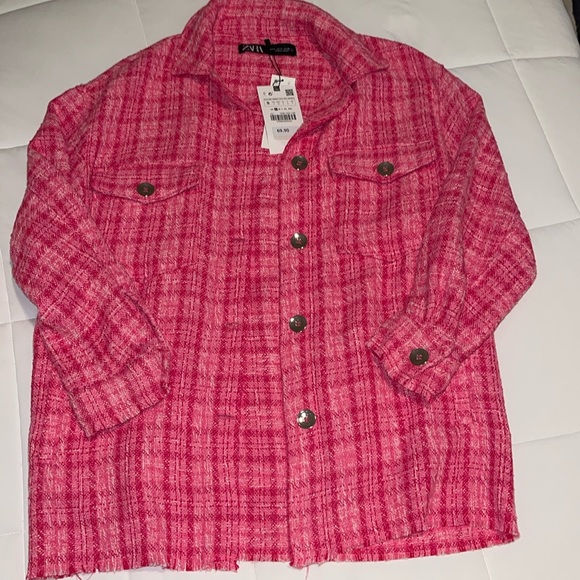Zara Tweed Textured Woven Plaid Overshirt - Picture 2 of 6